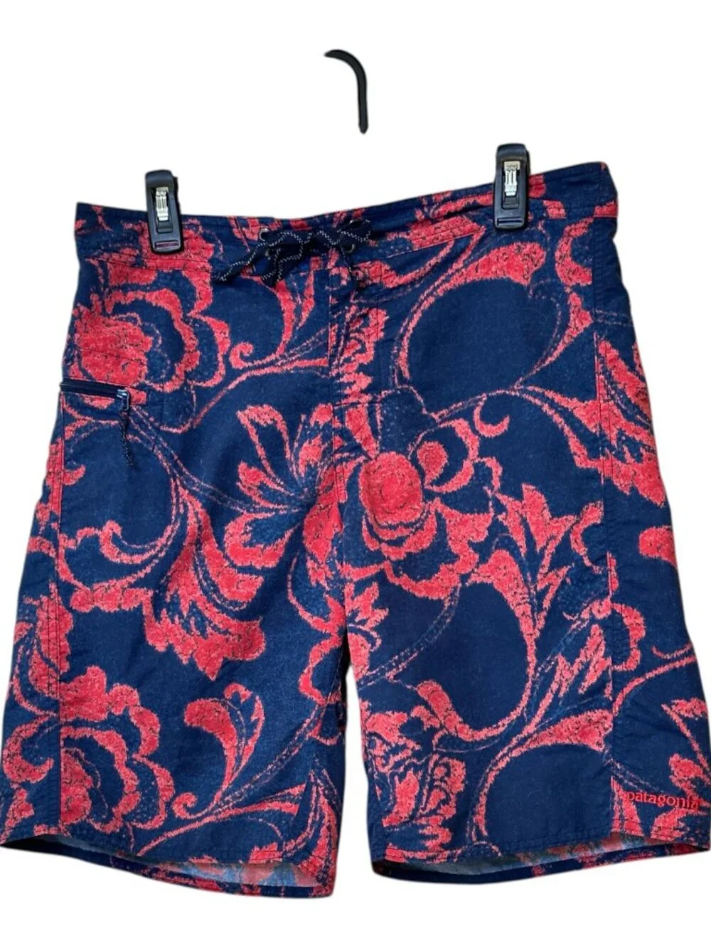 Men's Patagonia Swimsuit Bathing Suit Red Blue Flowers Sz 32 Button Fly Trunks